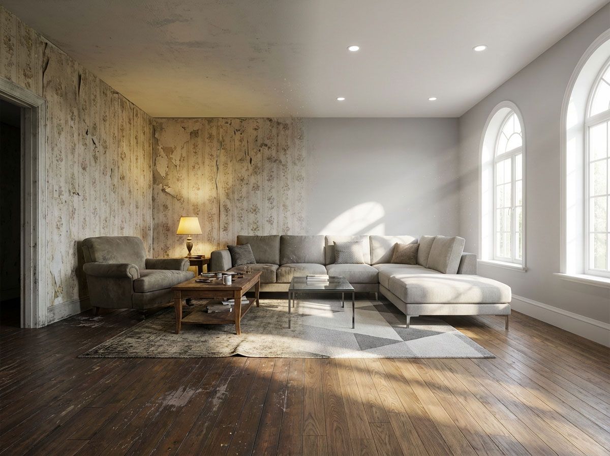 Handwerker Koblenz Komplettsanierung eines Wohnzimmers Vorher Nachher