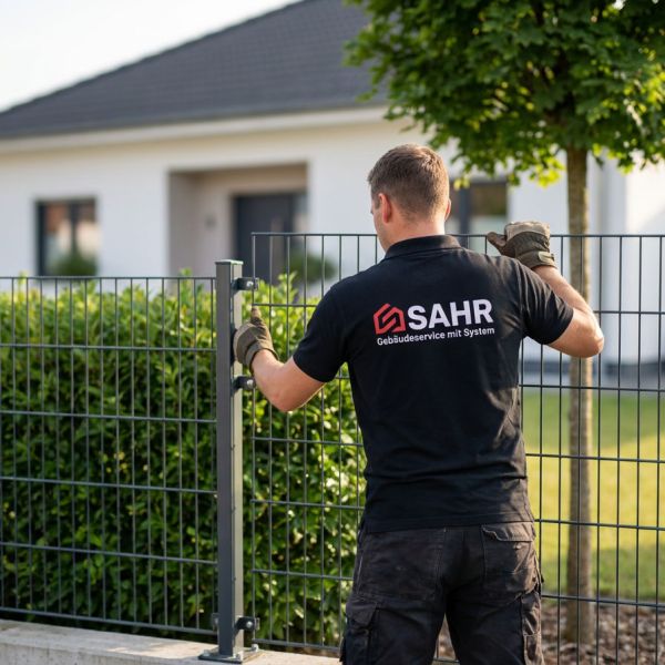 Montage eines Metallzauns im Garten in Koblenz